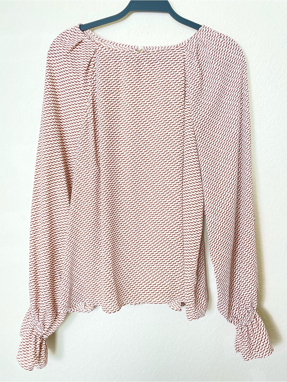 Cream & Rust Printed Long Sleeve Blouse | Wave Print | Plus Size 1X–2X